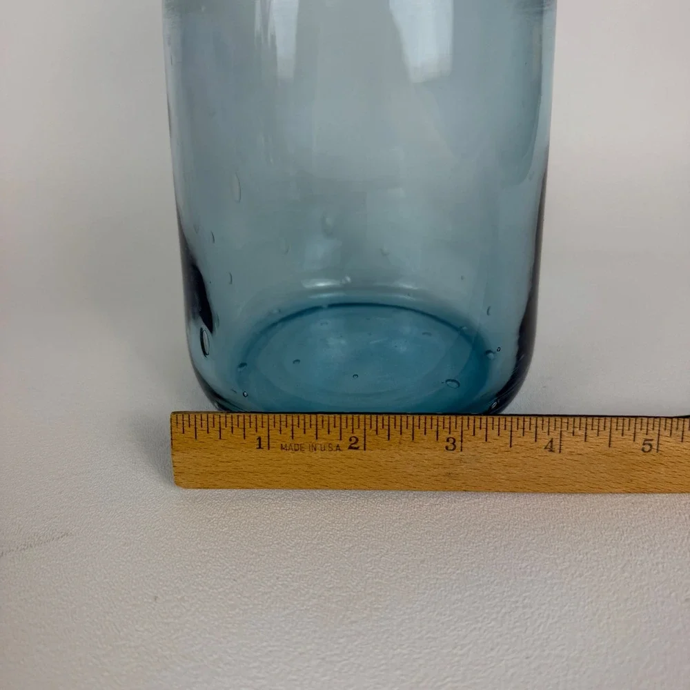 Hand Blown Blue Glass Controlled Bubble Bullicante Vase Mid Century Modern Style